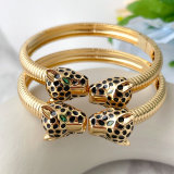Black Enamel Leopard Bangle