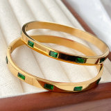 Stainless Steel Green Stone Cuff