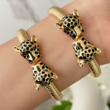 Black Enamel Leopard Bangle