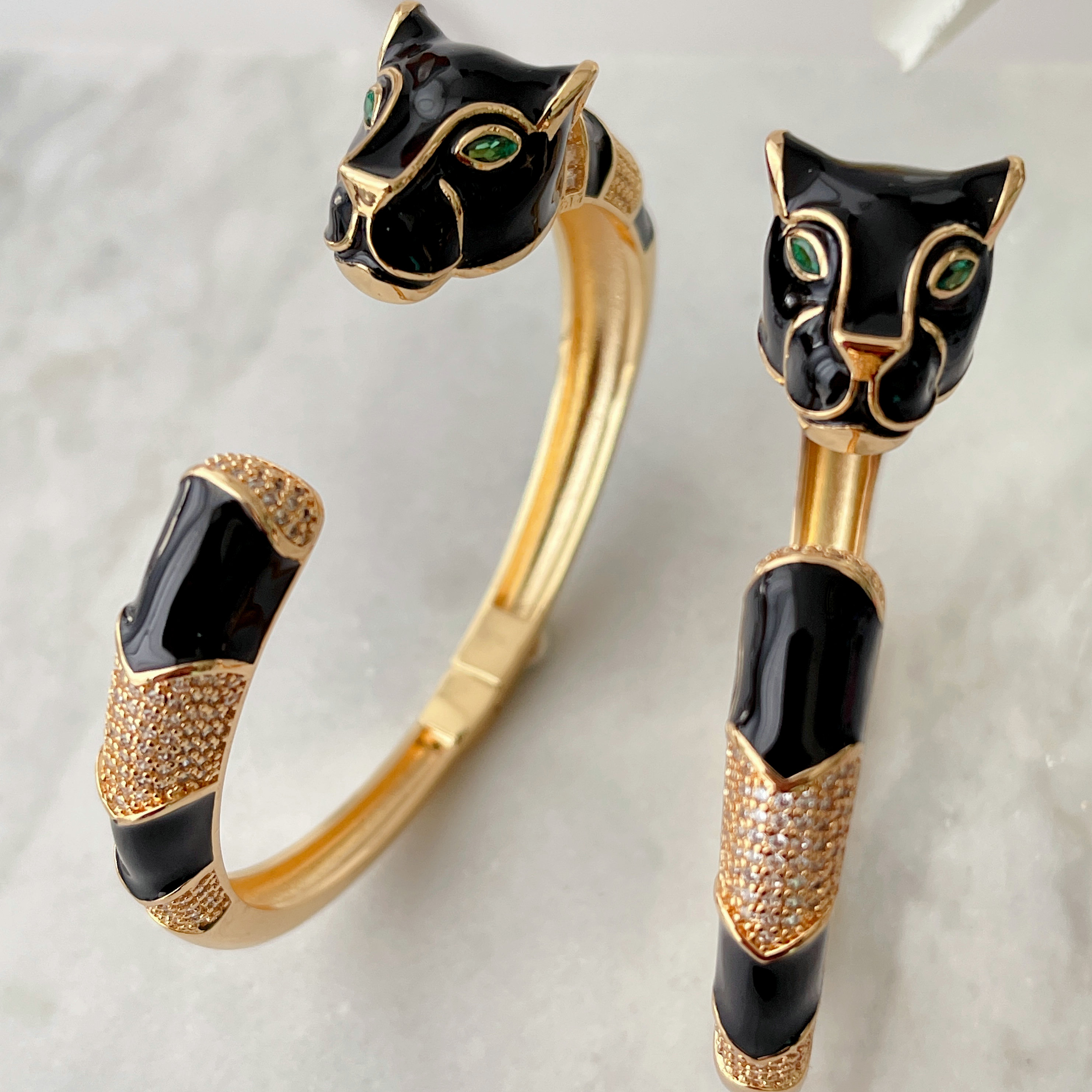 Pave Black Enamel Tiger Bangle