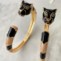 Pave Black Enamel Tiger Bangle