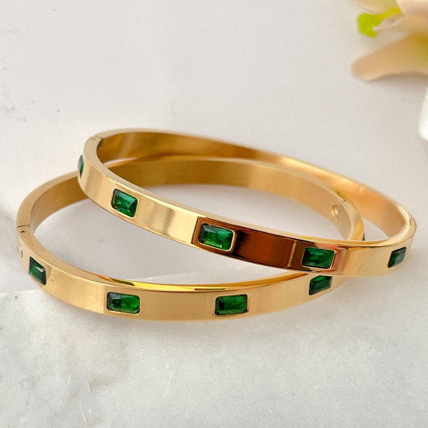 Stainless Steel Green Stone Cuff