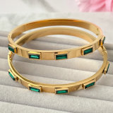 Stainless Steel Green Stone Bangle