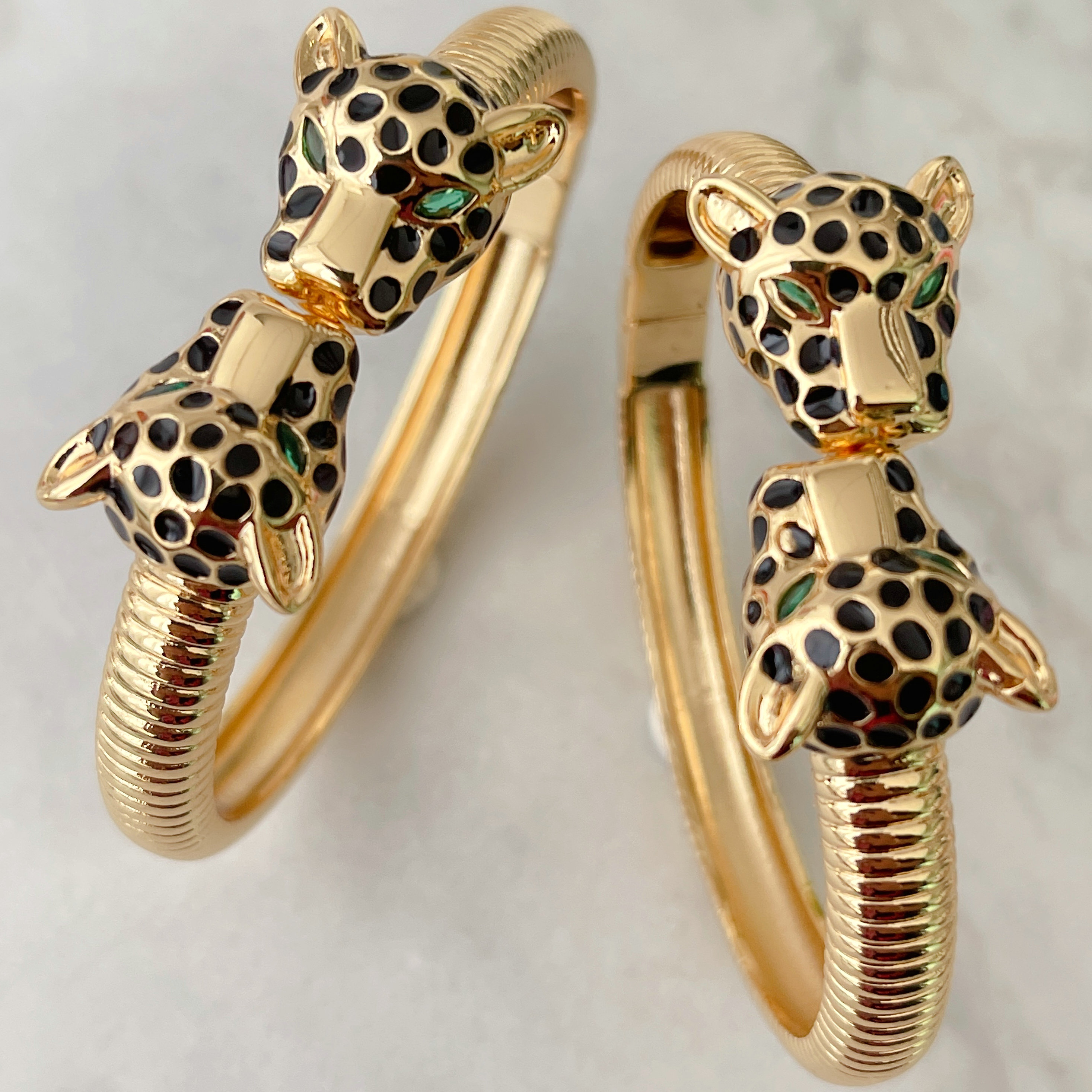 Black Enamel Leopard Bangle