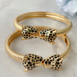 Black Enamel Leopard Bangle