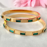 Stainless Steel Green Stone Bangle