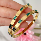 Stainless Steel Green Stone Bangle