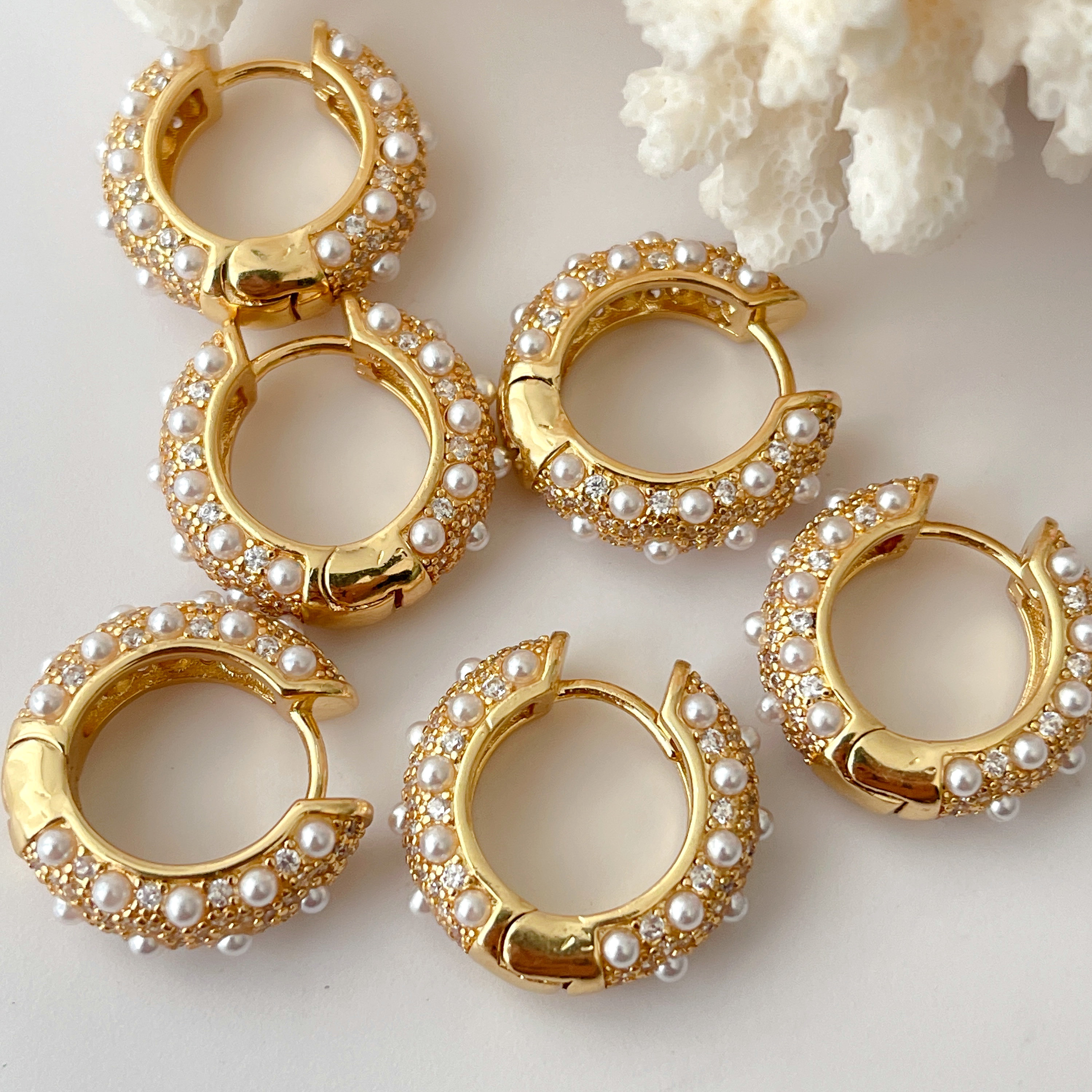 Round Pearl Hoop Earrings