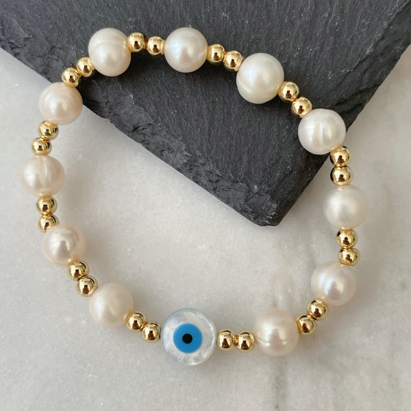 Shell Evil Eye Pearl Elastic Bracelet