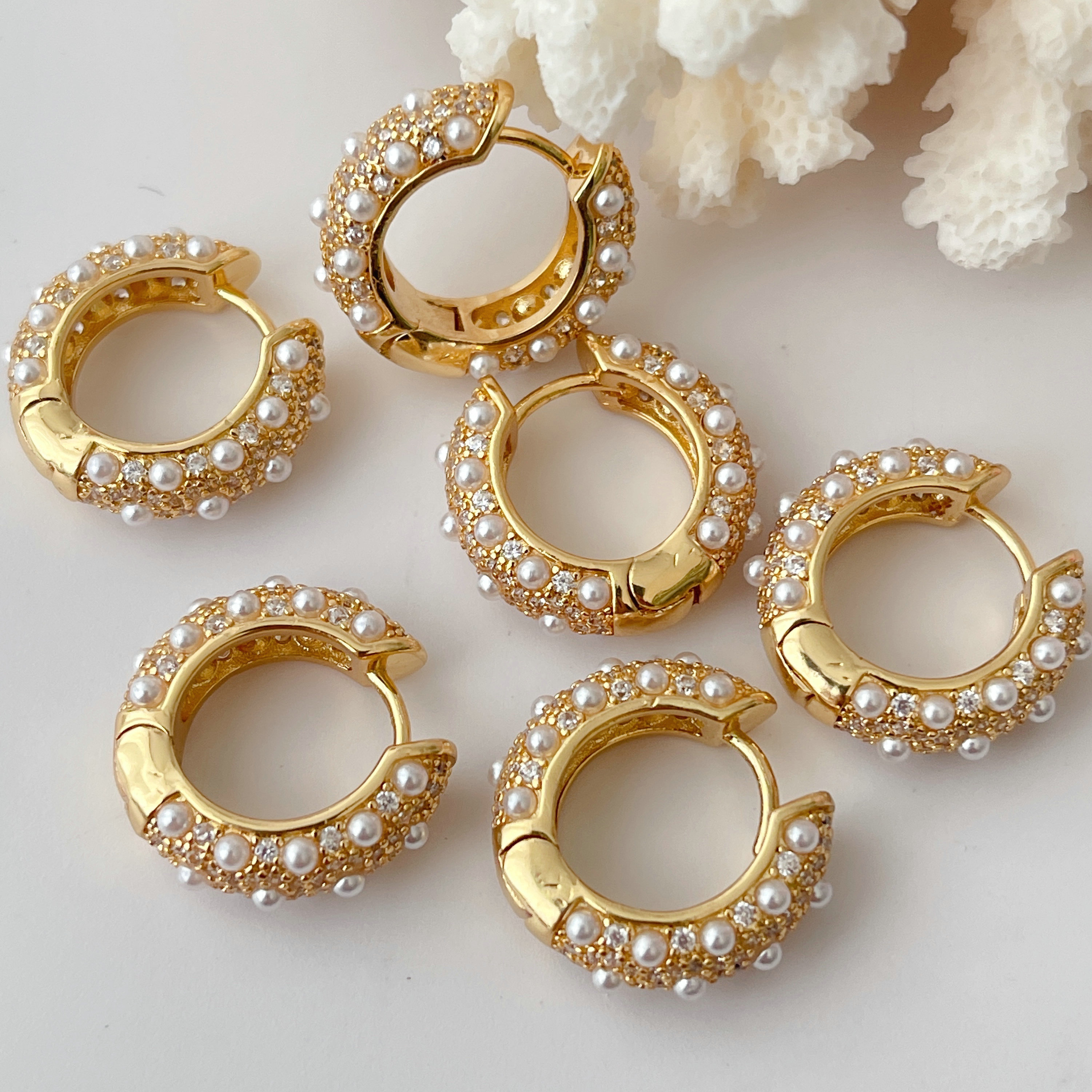 Round Pearl Hoop Earrings