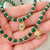 Green Gemstone Nekclace With Tiger Pendant