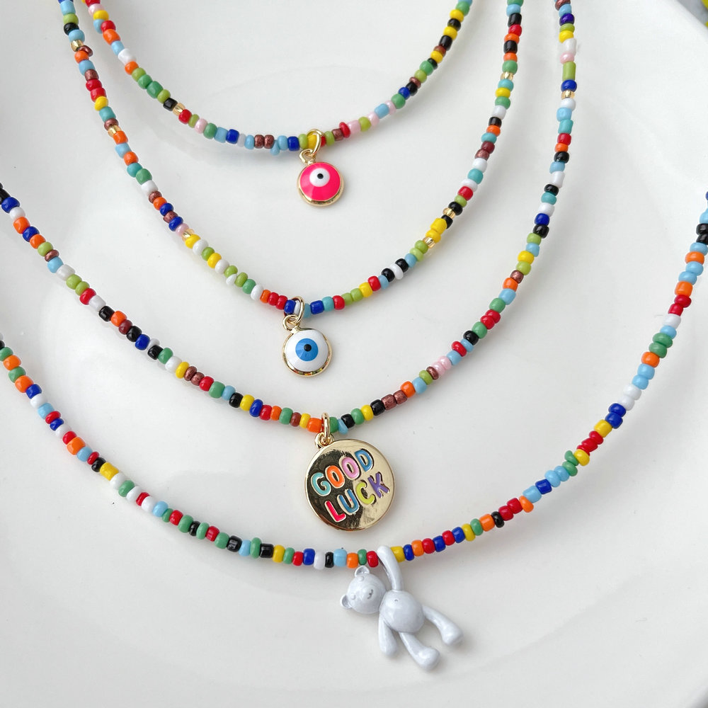Colorful Beads With Bear / Good Luck Pendant