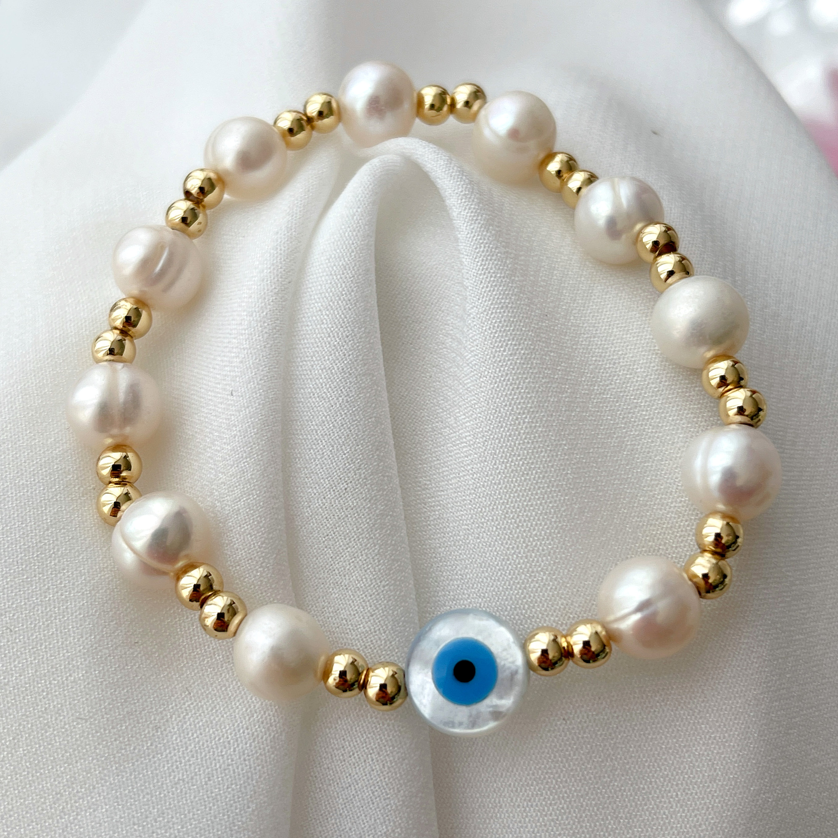 Shell Evil Eye Pearl Elastic Bracelet