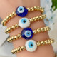 Blue / White Evil Eye Gold Beaded Elastic Bracelet