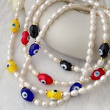 Glass Evil Eye Bead Pearl Necklace