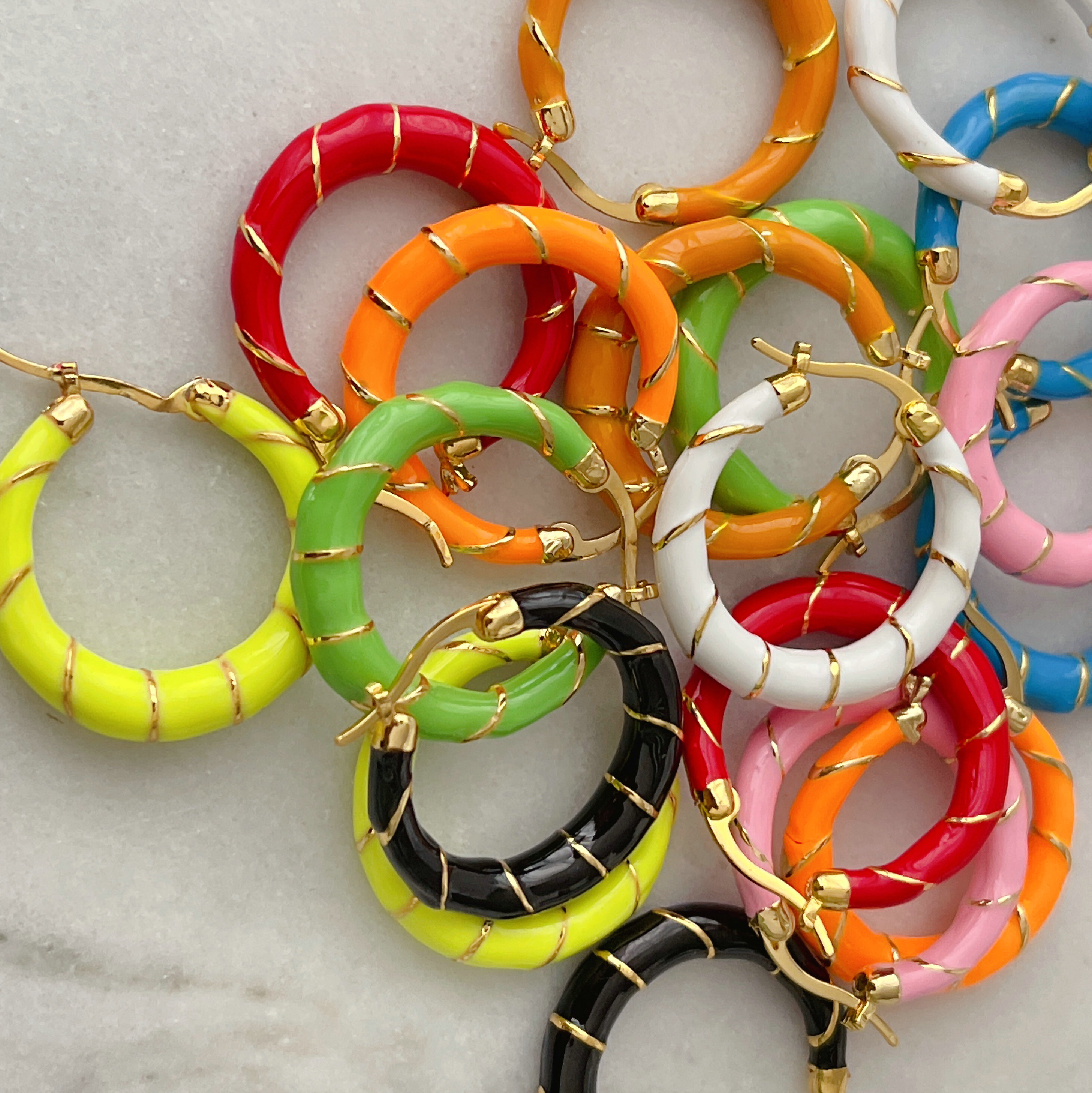 Round Ename Hoop Earrings