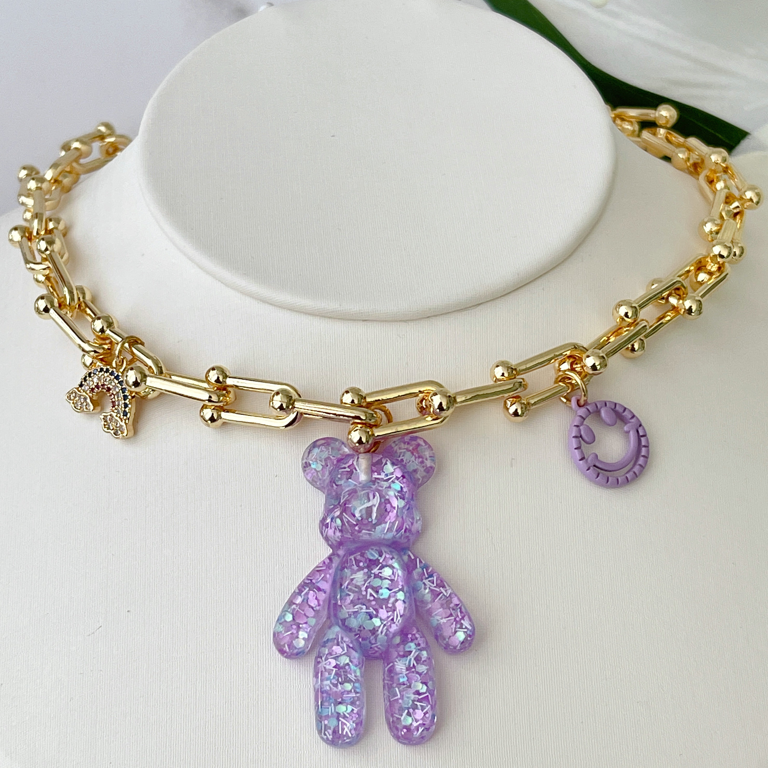 Purple Big Bear Pendant Necklace