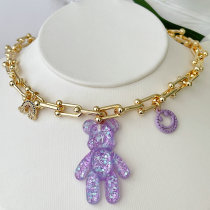 Purple Big Bear Pendant Necklace