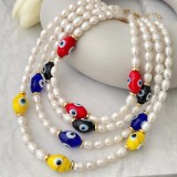 Glass Evil Eye Bead Pearl Necklace
