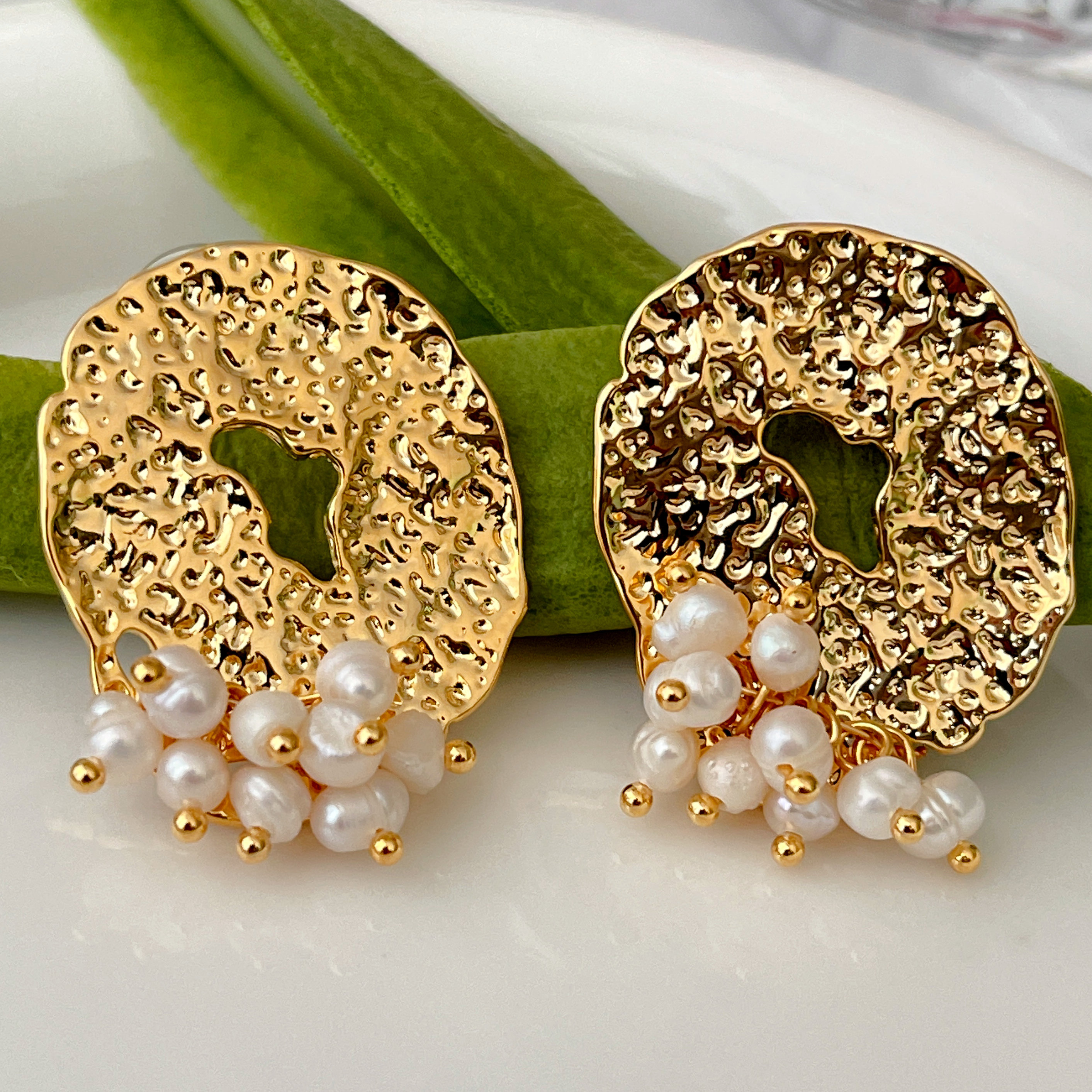 Big Metal With Pearl Charms Earrings