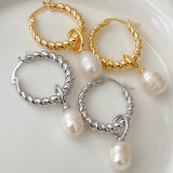 Twist Hoop Earrings With Pearl Charm