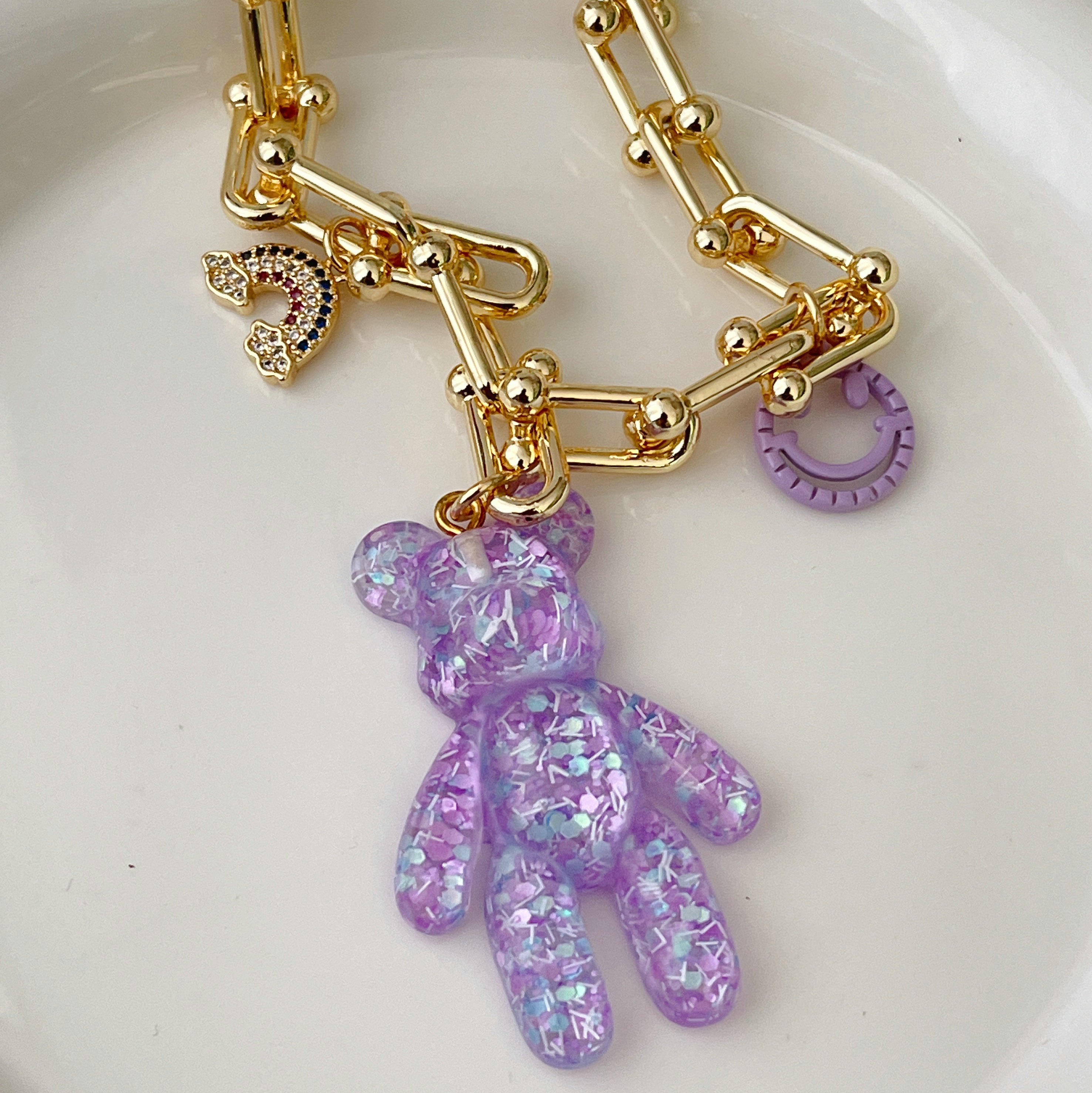 Purple Big Bear Pendant Necklace