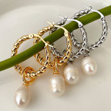 Twist Hoop Earrings With Pearl Charm