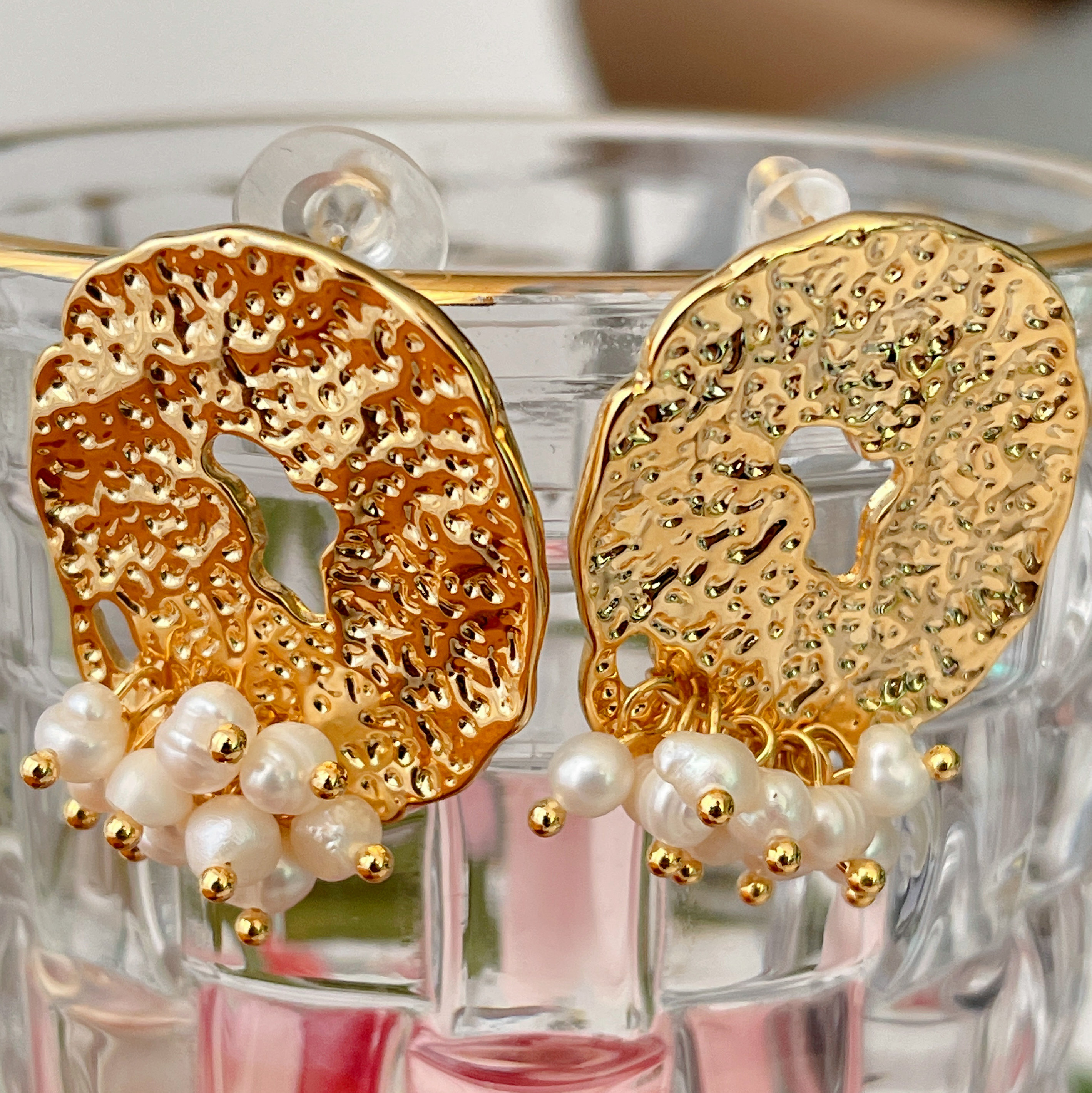 Big Metal With Pearl Charms Earrings