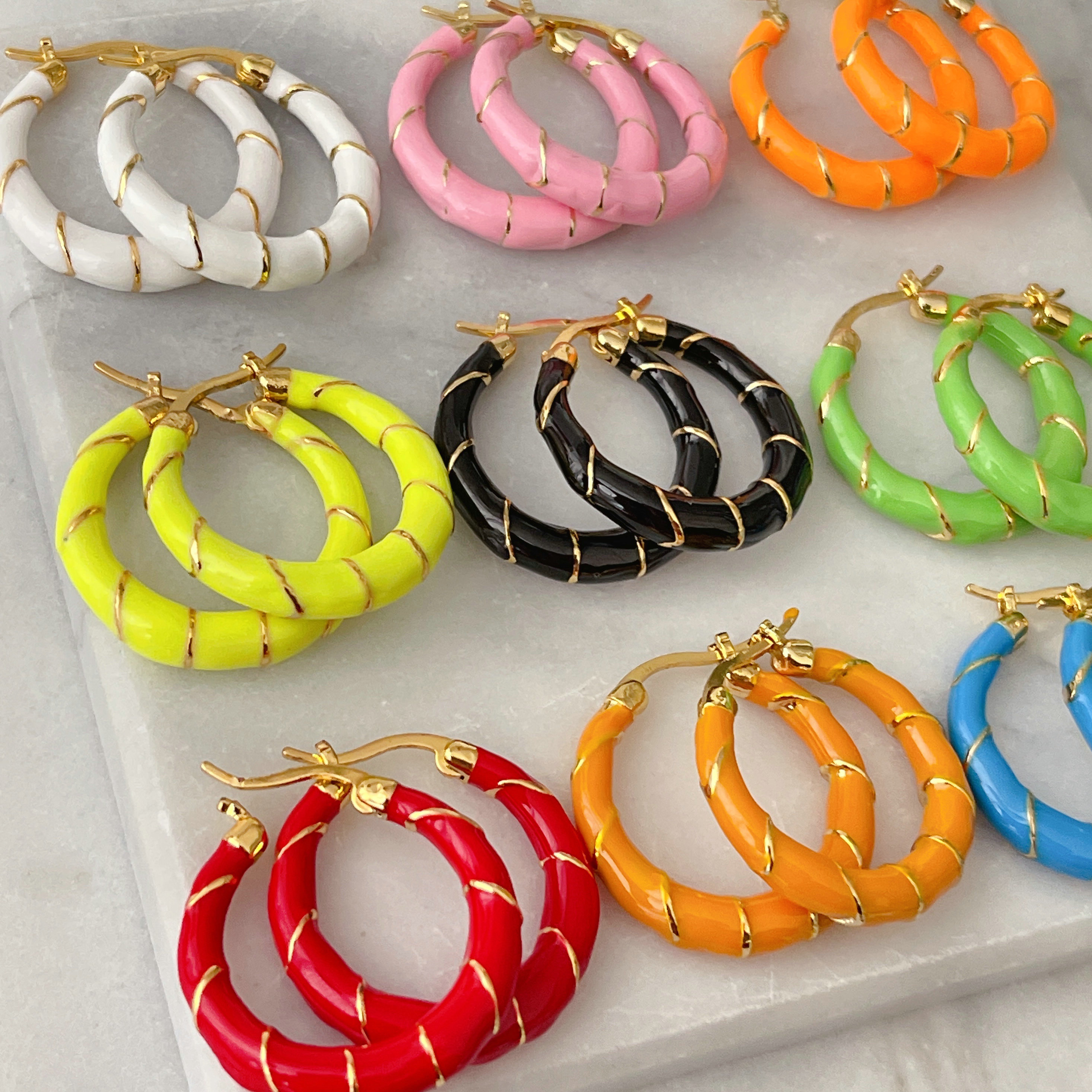 Round Ename Hoop Earrings