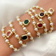 Glass Pearl Elastic Bracelet With Square Charm
