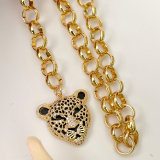 Black Leopard Head Long Cuban Necklace