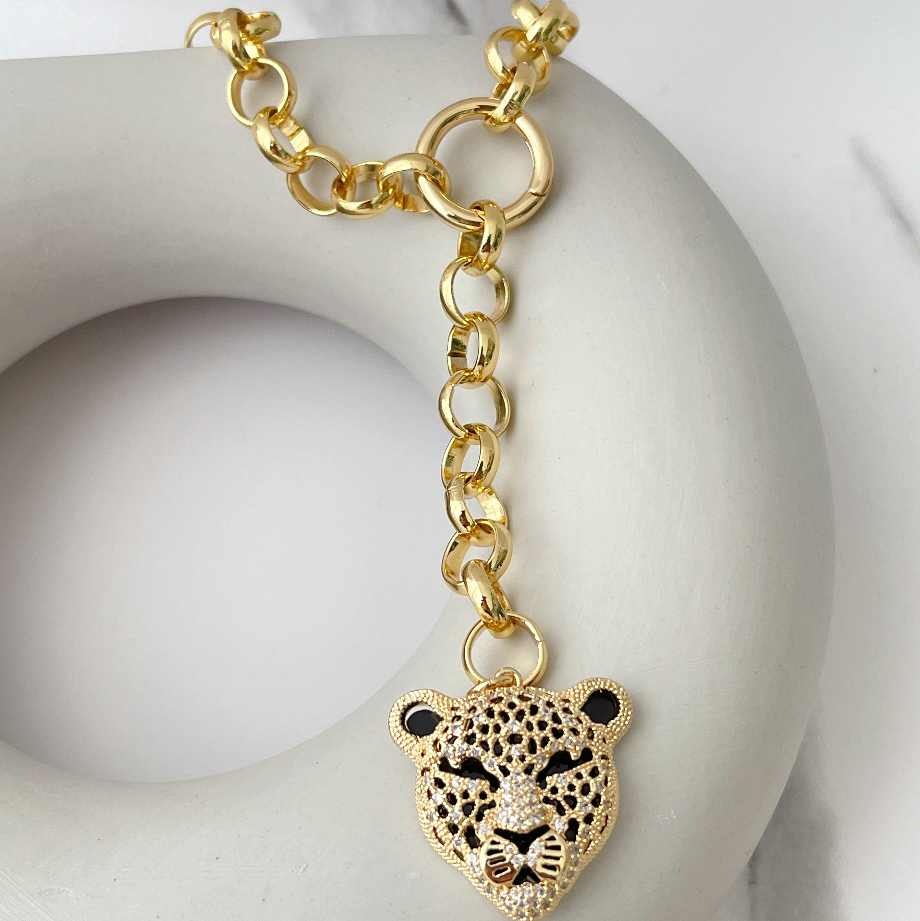 Black Leopard Head Long Cuban Necklace