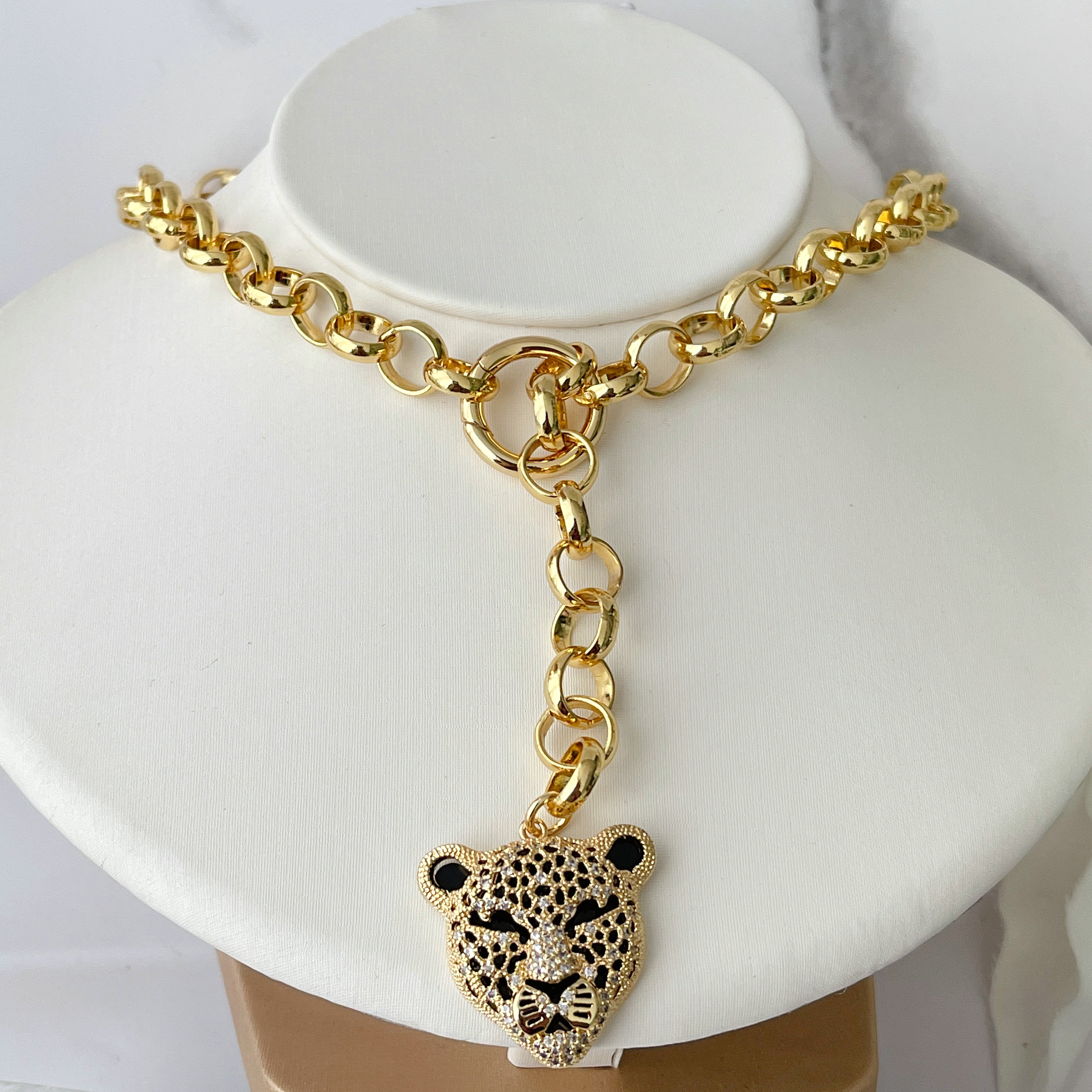 Black Leopard Head Long Cuban Necklace