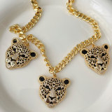 Black Leopard Head Cuban Necklace