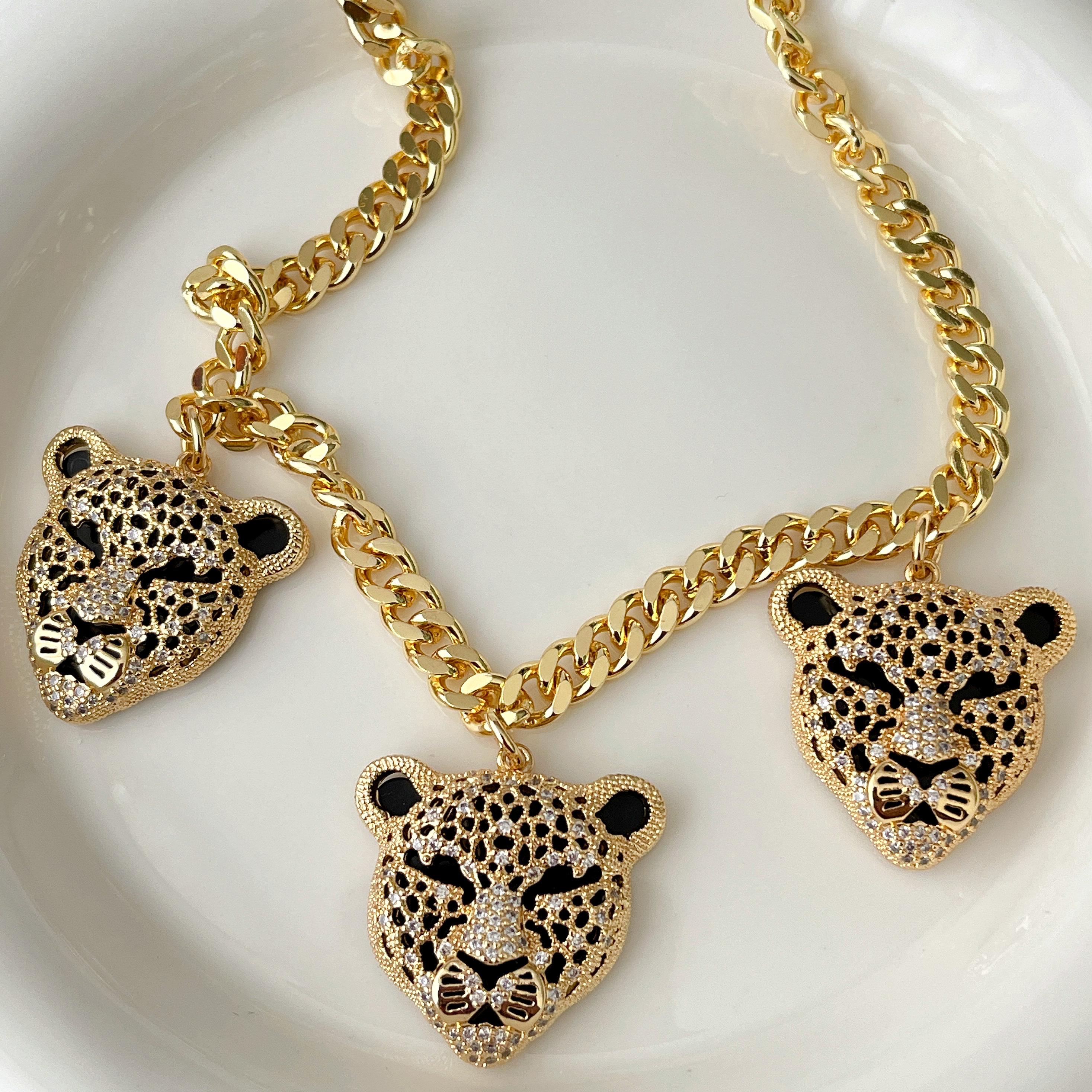 Black Leopard Head Cuban Necklace