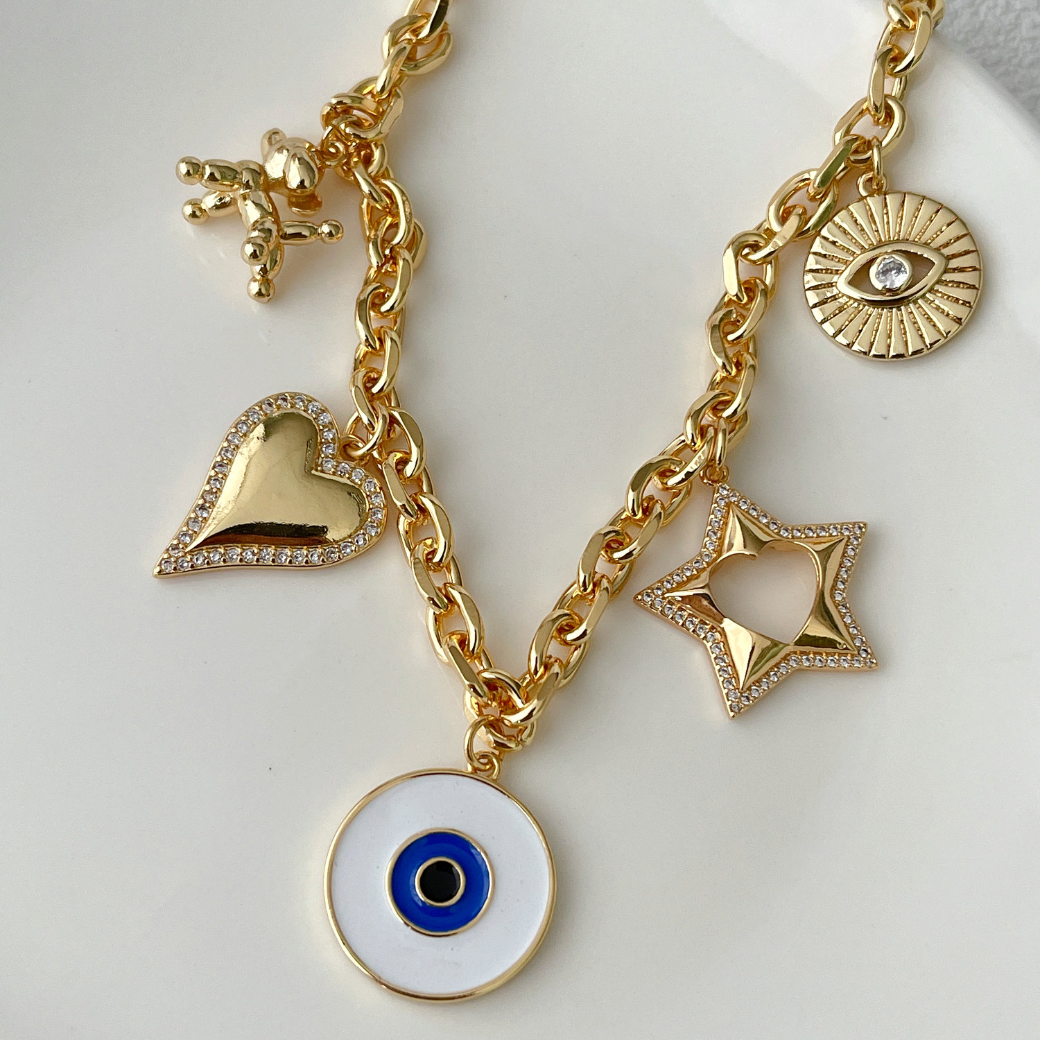 White Eye Charms Necklace