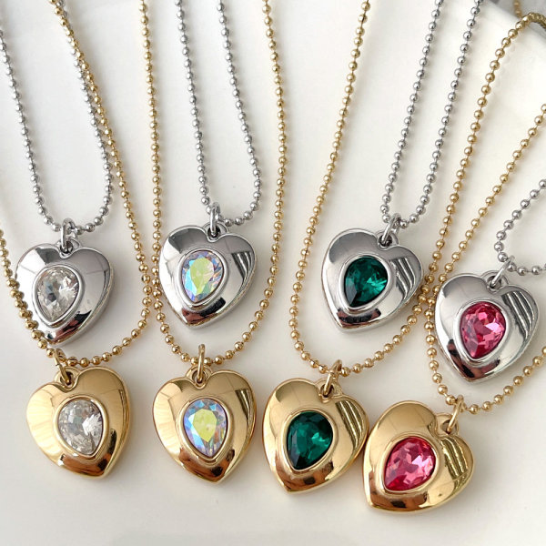 Stainless Steel Small Ball Necklace With Heart Pendant