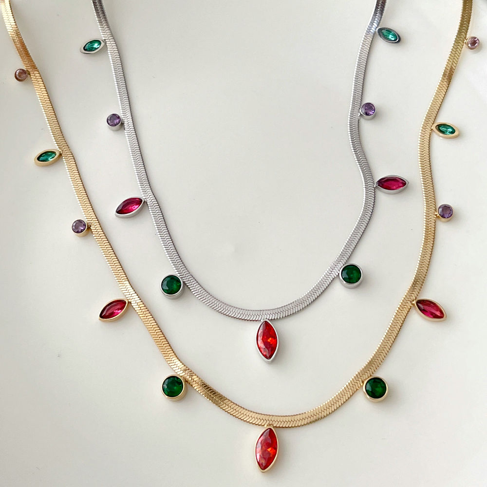 Stainless Steel Colorful Zircon Necklace
