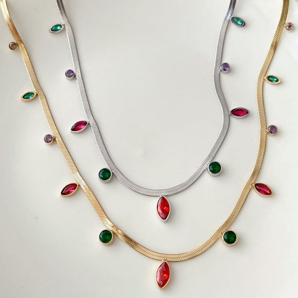 Stainless Steel Colorful Zircon Necklace