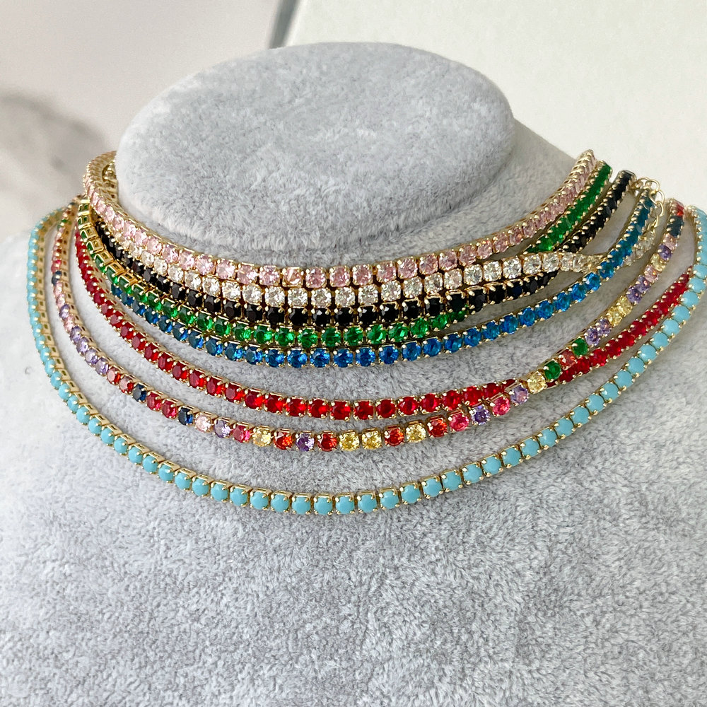 Pave Zircon Green/Black/Turquoise/ Tennis Chain Necklace