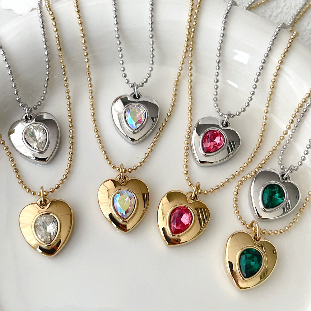 Stainless Steel Small Ball Necklace With Heart Pendant