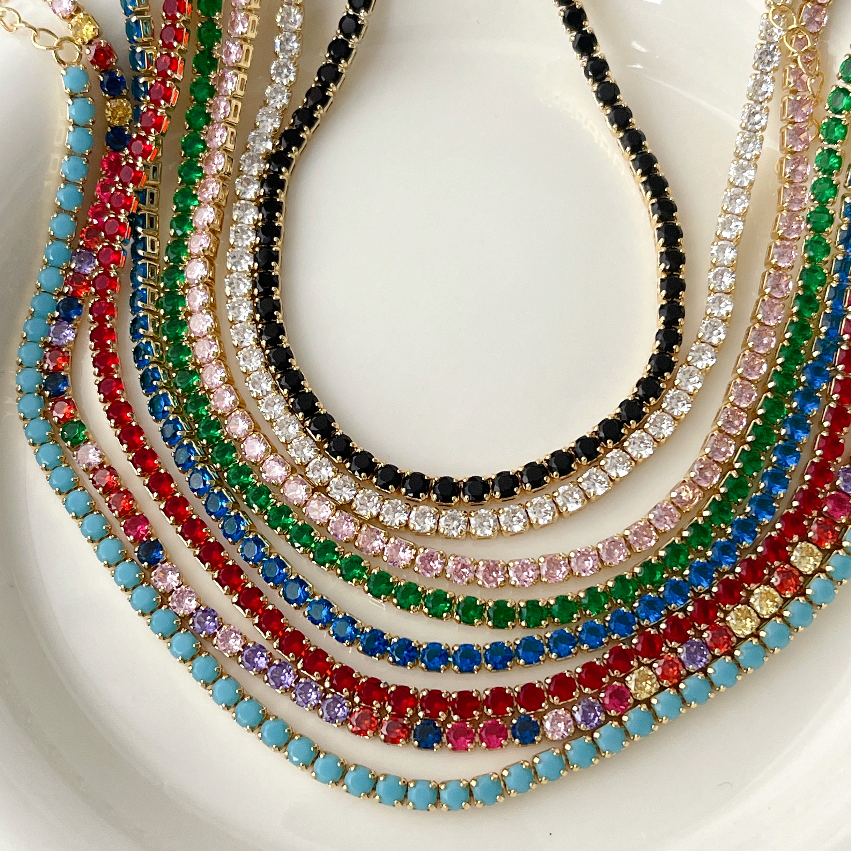 Pave Zircon Green/Black/Turquoise/ Tennis Chain Necklace