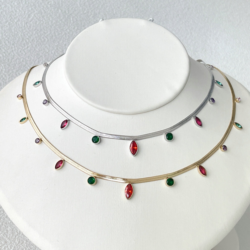 Stainless Steel Colorful Zircon Necklace