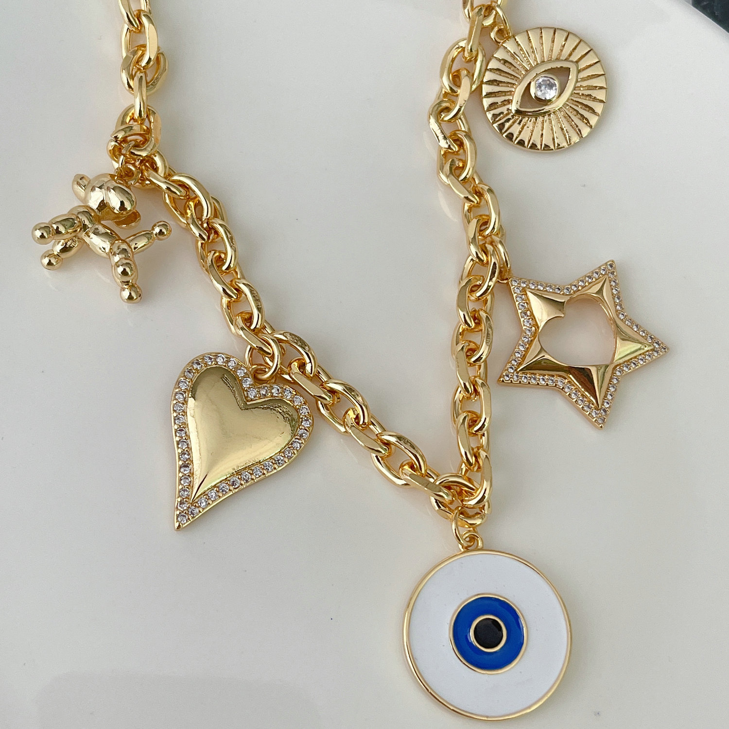 White Eye Charms Necklace