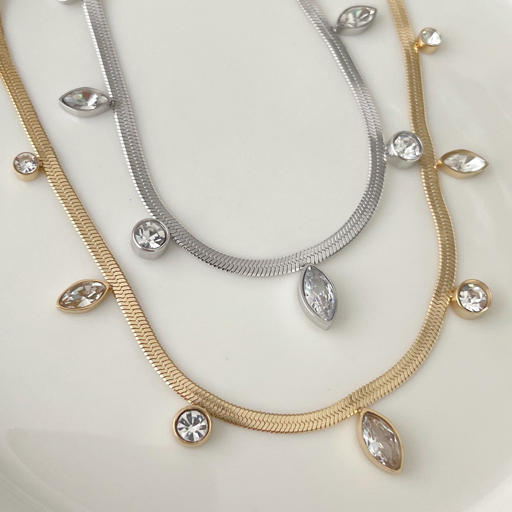 Stainless Steel White Zircon Necklace