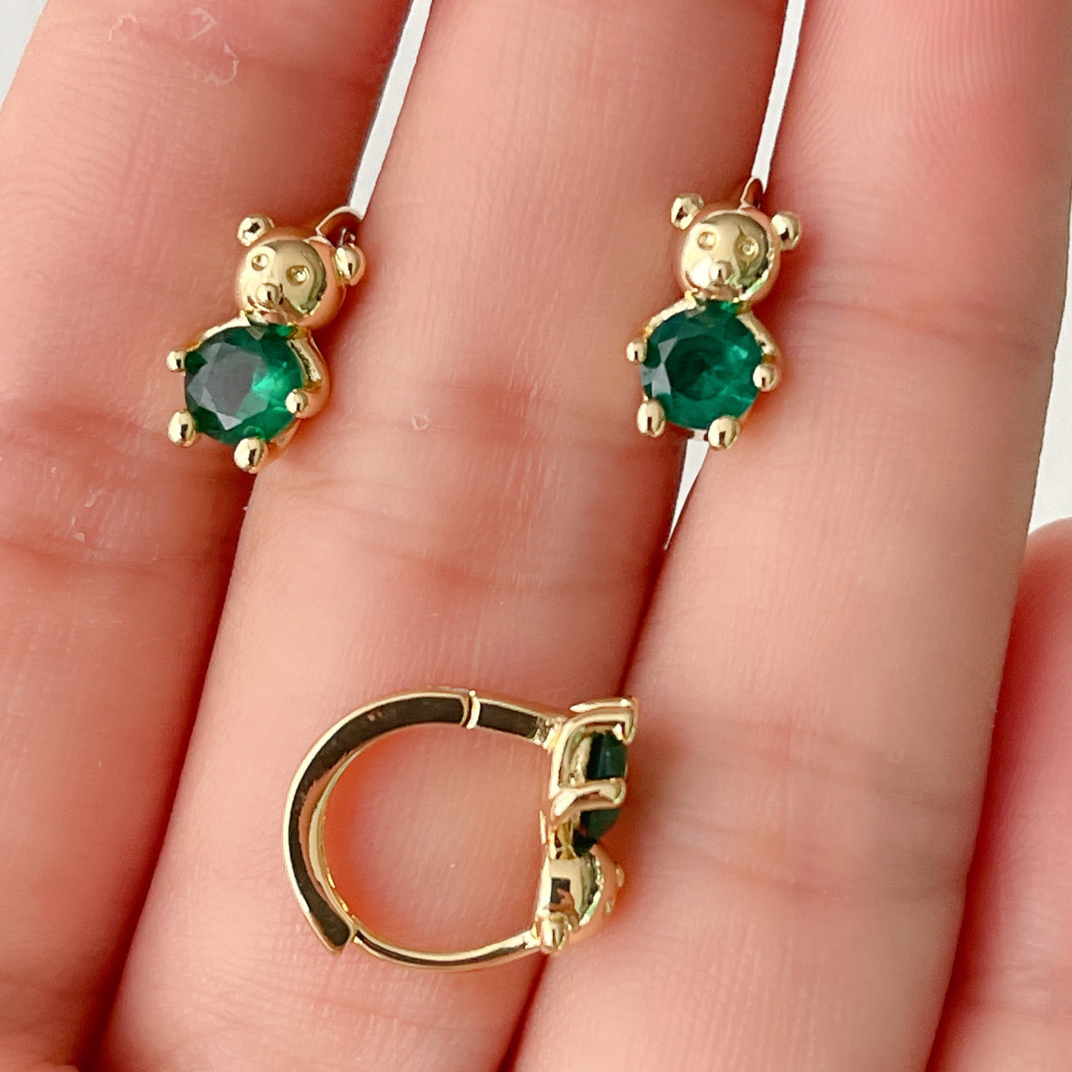 Green Bear Hoop Earrings