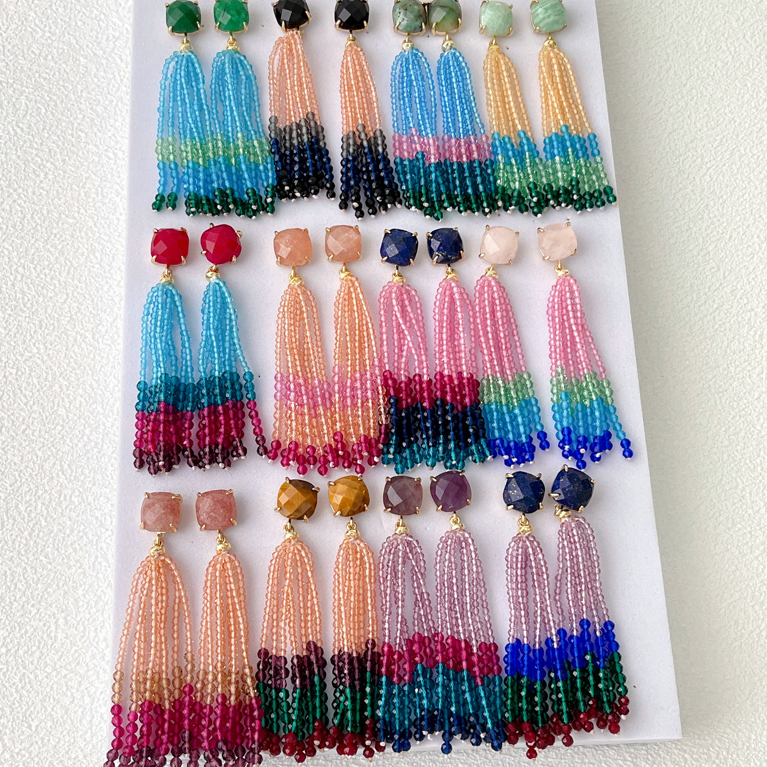 Chinese Crystal Tassel Gemstone Earrings