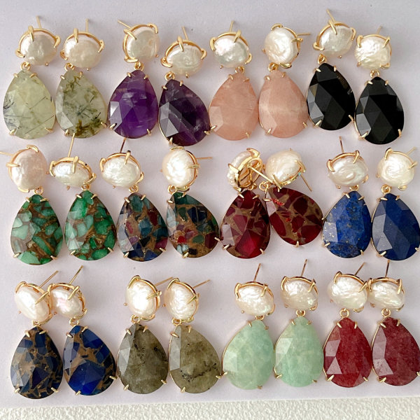 Pearl Earrings With Gemstone Pendant