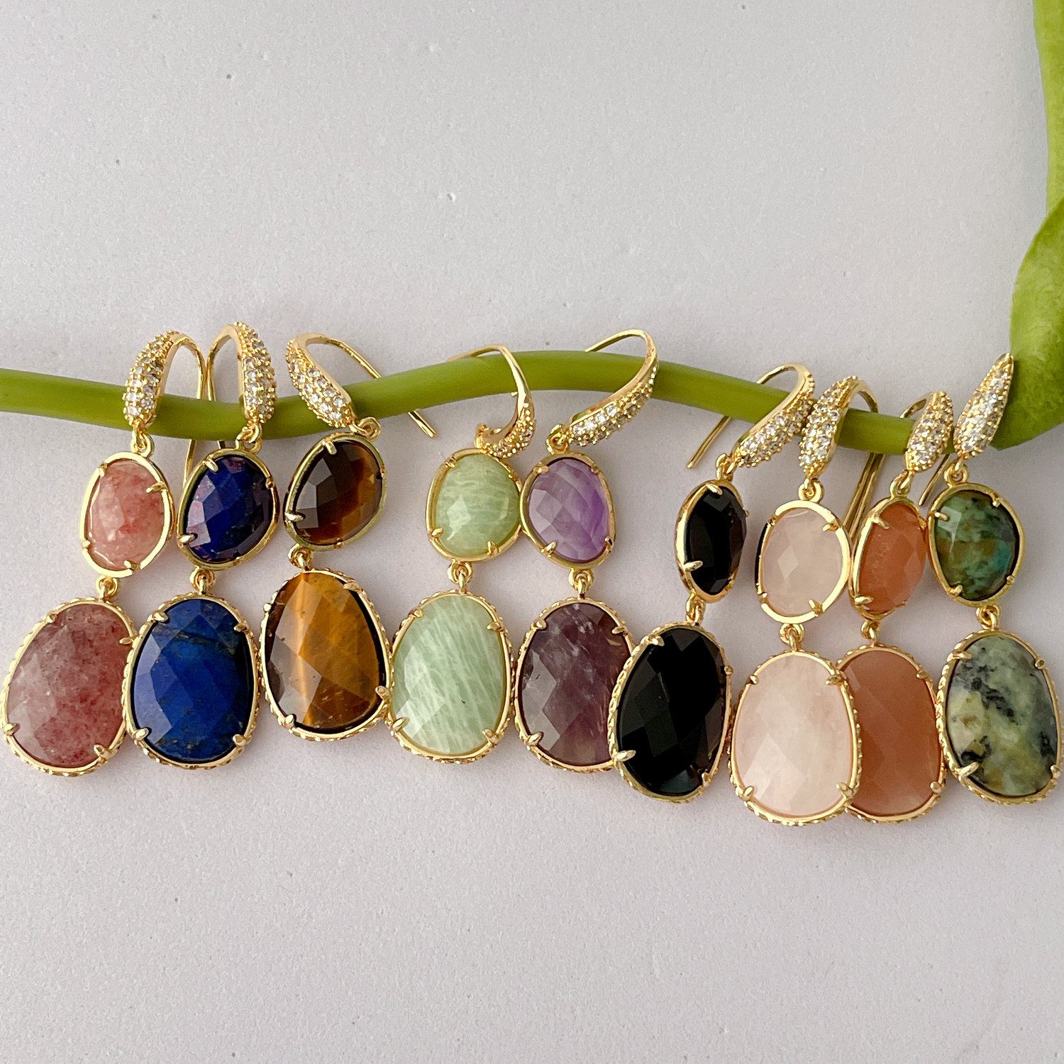 Long Gemstone Earrings