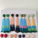 Chinese Crystal Tassel Gemstone Earrings